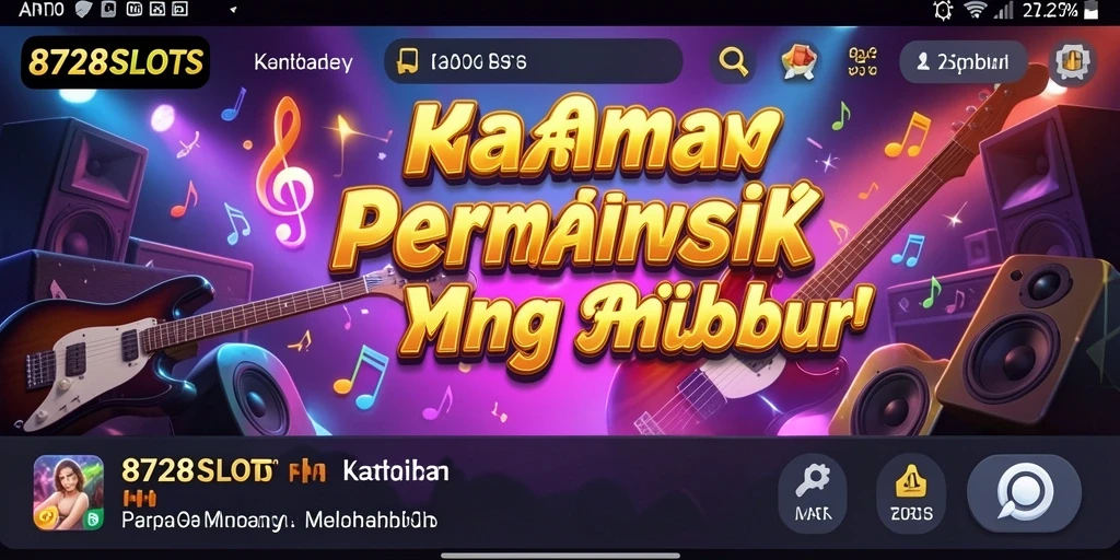 Screenshot gameplay 8728SLOTS yang penuh warna dan musik.