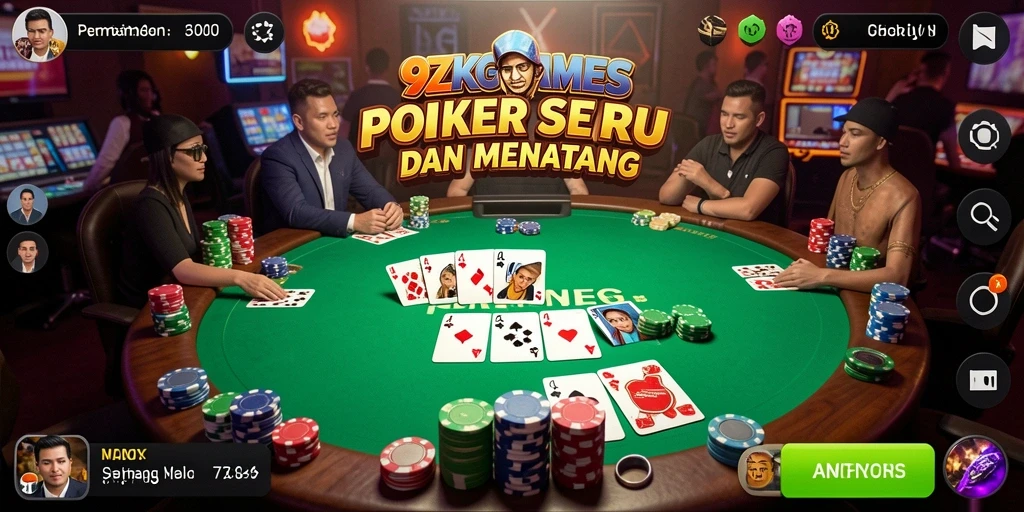 Tampilan layar utama 9ZKGAMES dengan gameplay poker yang seru.