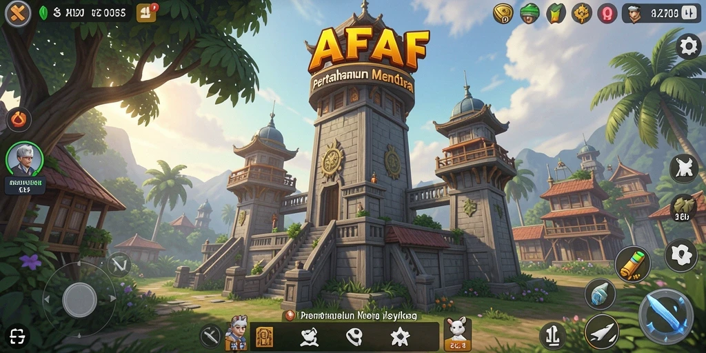 Tampilan menara dan musuh dalam aksi gameplay Tower Defense.