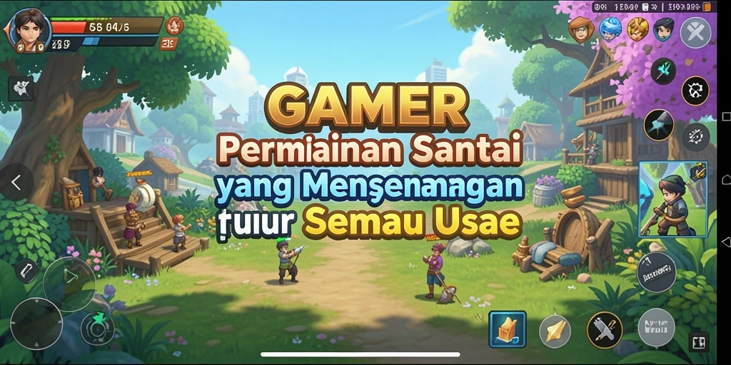 Screenshot GAMERP menunjukkan kegembiraan gameplay yang santai dan penuh warna.
