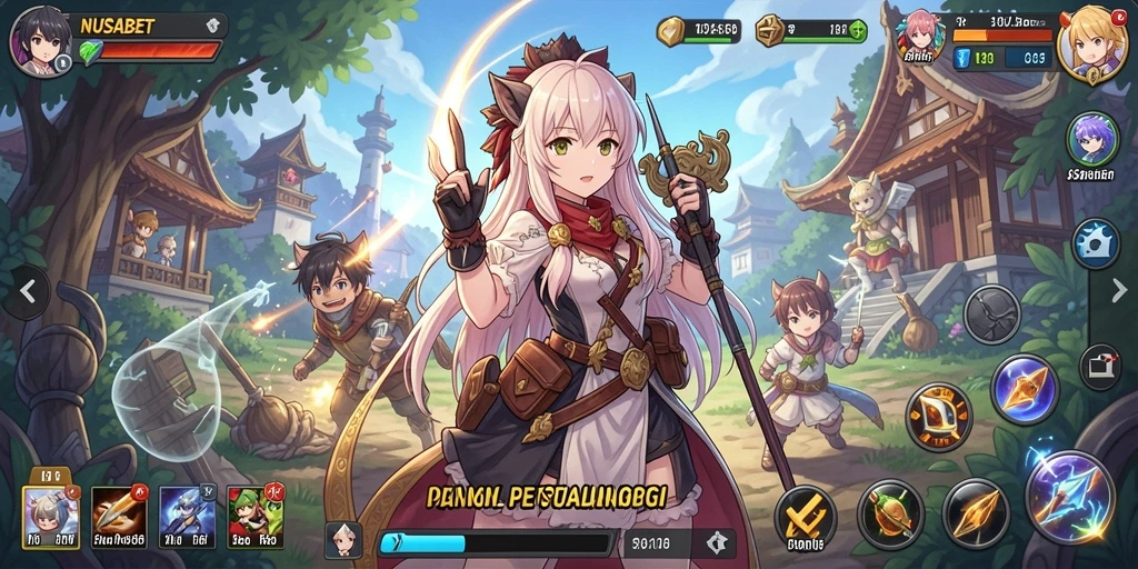 Tampilan gameplay NUSABET dengan karakter anime yang menarik.