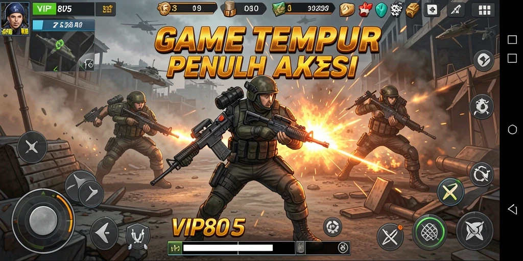 Screenshot gameplay VIP805 menampilkan aksi pertempuran intens.